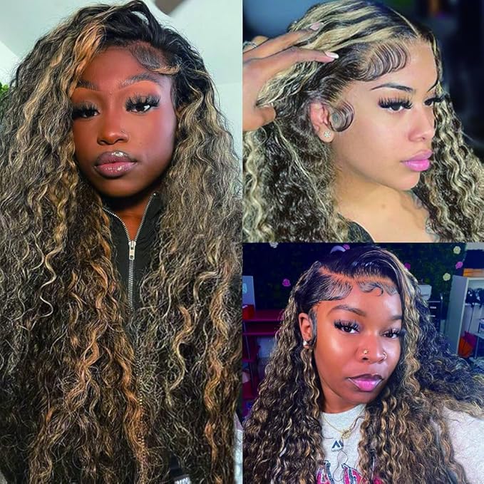 bangjazz 1b/27 Deep Wave Lace Front Wigs Human Hair 180% Density 22 Inch HD Lace Frontal Glueless Wigs Human Hair Pre Plucked Pre Cut Wigs for Black Women Glueless Highlight Ombre Colored