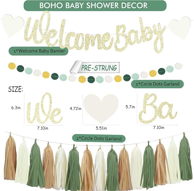 Sage Green Baby Shower Decorations Boys Safari Welcome Baby Sign Olive Green - Image 2