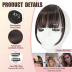 Clip in Bangs, Synthetic Wispy Bangs Hair Clip, Dark Brown Fake Bangs Fringe with Temples Hairpieces for Women Natural Curved Hair Extensions for Daily Wear