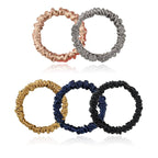Silmer Silk Scrunchies Silk Hair Ties 100% Mulberry 5 Pack(Caramel,Dark Grey,Champagne Gold,Navy Blue,Black)
