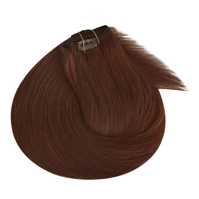 Ve Sunny Clip in Extensions Real Human Hair Dark Auburn Red Hair Clip in Extensions Straight Hair Extensions Real Human Hair Full Head 7pcs 120g 20 inch