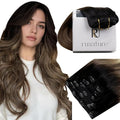 RUNATURE Balayage Clip in Hair Extensions, 18 Inch Hair Extensions Clip Ins, Double Weft Human Hair Clip in Extensions, Remy Natural Hair, 120g 7pcs #1B/6/27 Black Rooted to Brown Highlight Blonde