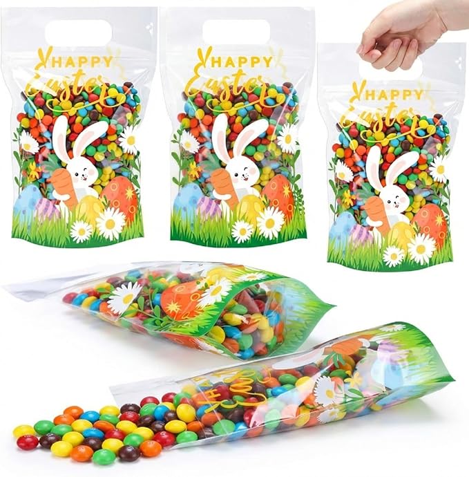 Fuutreo 25 Pcs Happy Easter Gift Bags Self Sealed Bunny Pouches Spring Favor by Fuutreo