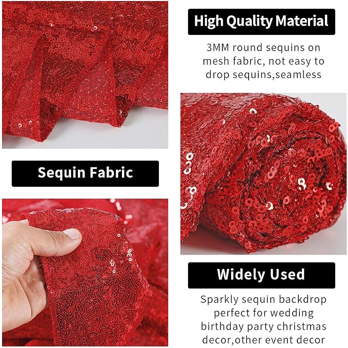 Hahuho Red Sequin Backdrop Curtain, Party Decoration（2 Panels, 2FT x 8FT - Image 3