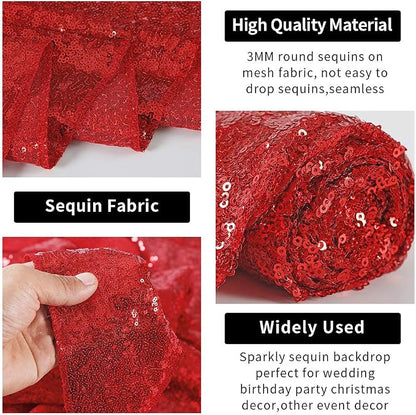 Hahuho Red Sequin Backdrop Curtain, Party Decoration（2 Panels, 2FT x 8FT - Image 3