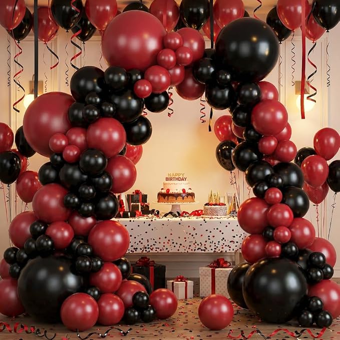 RUBFAC 135pcs Ruby Red Balloons, Cherry Dark Red Burgundy Latex Balloon - Image 6