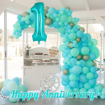 Teal Blue Number 1 Balloon, 40 Inch Big Large Foil Helium Number Balloons - Image 6