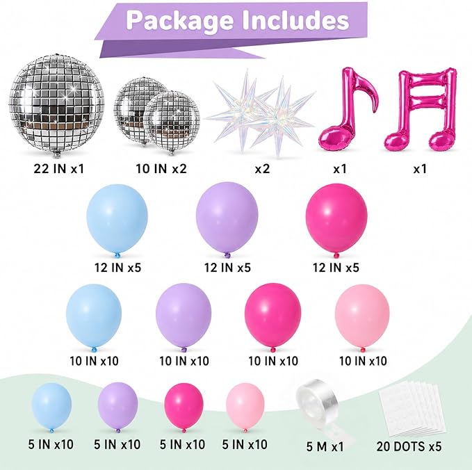 Kpop Music Balloon Arch Kit Pink Purple Hot Pink Pastel Blue Purple Balloons - Image 2