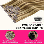 Lashey Seamless Clip in Hair Extensions Human Hair 24 Inch 110g 7pcs Balayage Ash Brown to Honey Blonde Long Straight Clip in Hair with PU Weft for Black Women