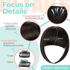 Clip in Bangs, Synthetic French Bangs Hair Clip, Fake Bangs Fringe with Temples Hairpieces for Women Natural Curved Hair Extensions for Daily Wear Dark Brown