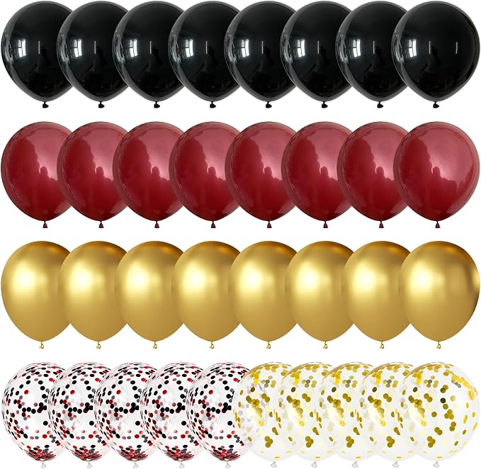 Black Burgundy Gold balloons 60 Pcs Maroon Red Black Metallic Gold Latex by Searchbyoccasioncolorsize