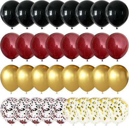 Black Burgundy Gold balloons 60 Pcs Maroon Red Black Metallic Gold Latex by Searchbyoccasioncolorsize