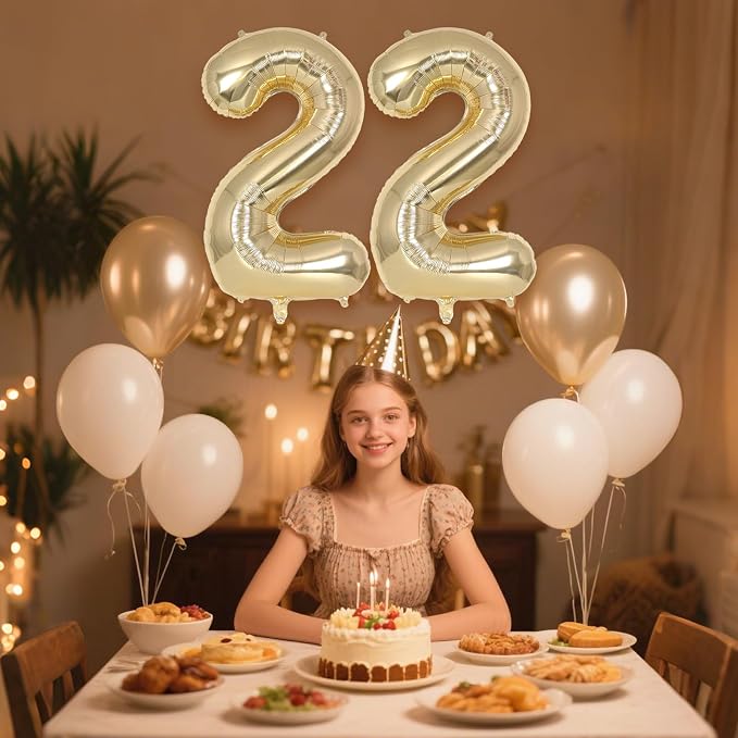 Champagne Gold Large Number 22 Balloon, 40 Inch Light Gold Foil Helium Number - Image 4