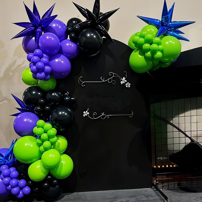 Black Purple Green Balloon Arch Kit, Star Foil Balloons - Image 5