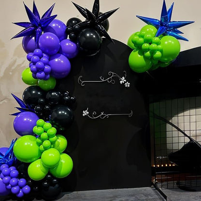 Black Purple Green Balloon Arch Kit, Star Foil Balloons - Image 5