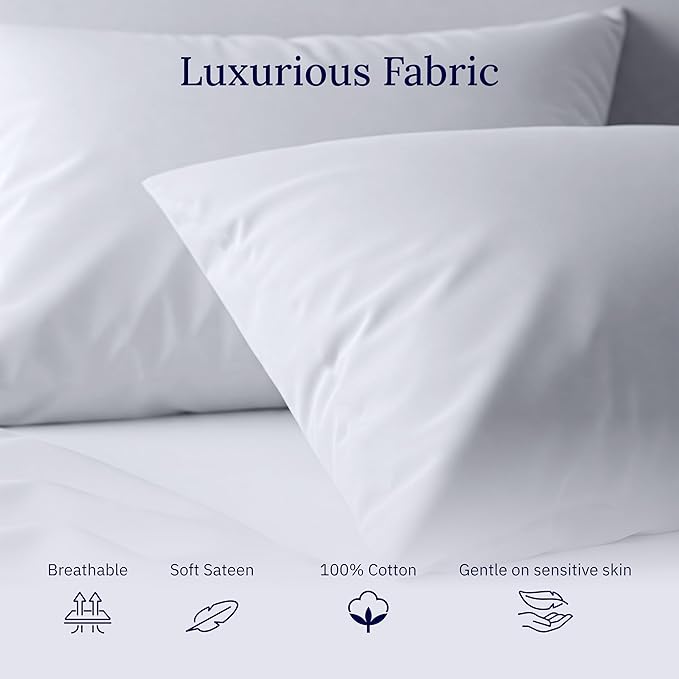 California Design Den Premium King Pillow Covers Set of 2-600 Thread Count Sateen, Natural 100% Cotton Pillow Cases King, Crisp, Durable Bedding - Light Silver
