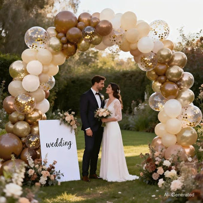 Brown Balloons, Light Brown Beige Nude Chrome Gold Confetti, Party decor | 50 - Image 5