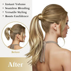 Ve Sunny Hair Extensions Ponytail Real Human Hair Wrap Around Clip in Ponytail Hair Extensions Straight Extensions Human Hair for Women Chestnut Brown Ombre Platinum Blonde Balayage 16inch 80G