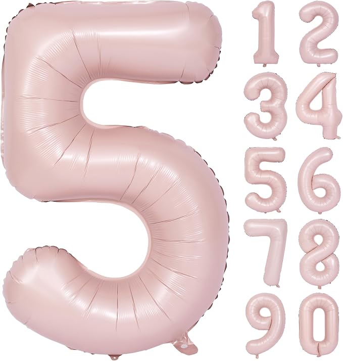 40 Inch Pink Number 5 Foil Balloon Light Pink Digital 5 Helium Balloon | by YOIOZAIZAI