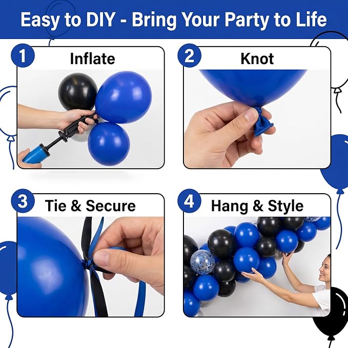 130pcs 18 12 10 5 Inch Royal Blue and Black Latex Balloon Garland Arch Kit | - Image 3
