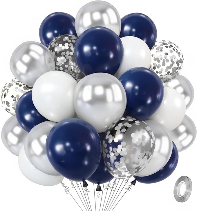 Zesliwy Navy Blue White Silver Balloons Kit, Party | Dark Blue Silver by Zesliwy
