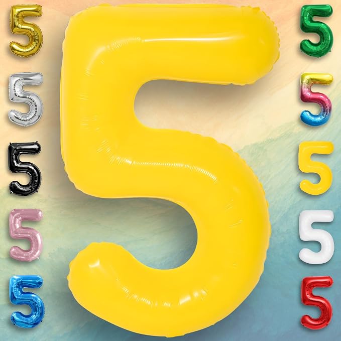 Yellow Number Balloon 5 Mylar Foil Macaron Balloons 40 inch - Image 5