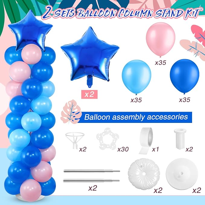Seematn 2 Sets Pastel Blue and Pink Balloon Column Stand Kit - Image 2
