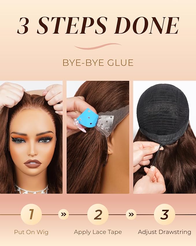 Arabella 13x6 Chocolate Brown Glueless Wigs Human Hair Pre Plucked Pre Cut 13x6 Ear to Ear Full HD Lace Front Wigs Human Hair 210% Density 4# Brown Straight Wig Drawstring Wig Human Hair 24 Inch