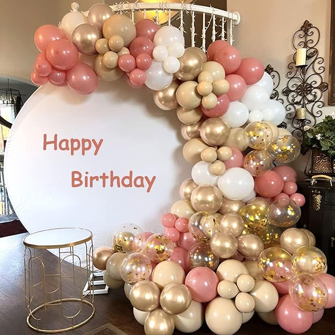 Retro Pink Balloons, 12 Inch Dusty Pink Metallic Gold White Balloons, Blush - Image 3
