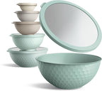 COOK WITH COLOR Mixing Bowls with Lids - 12 Piece Plastic Nesting Bowls Set includes 6 Prep Bowls and 6 Lids, Non Slip Bottom and Embossed Design - Microwave Safe (Mint)