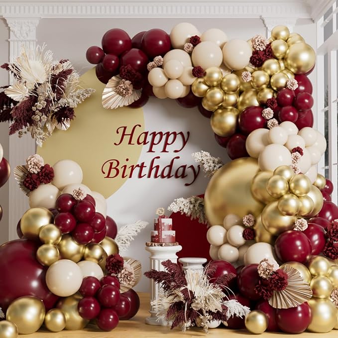 AULE 155Pcs Burgundy Balloon Arch Kit Gold Sand White Balloons | Maroon Balloon by AULE