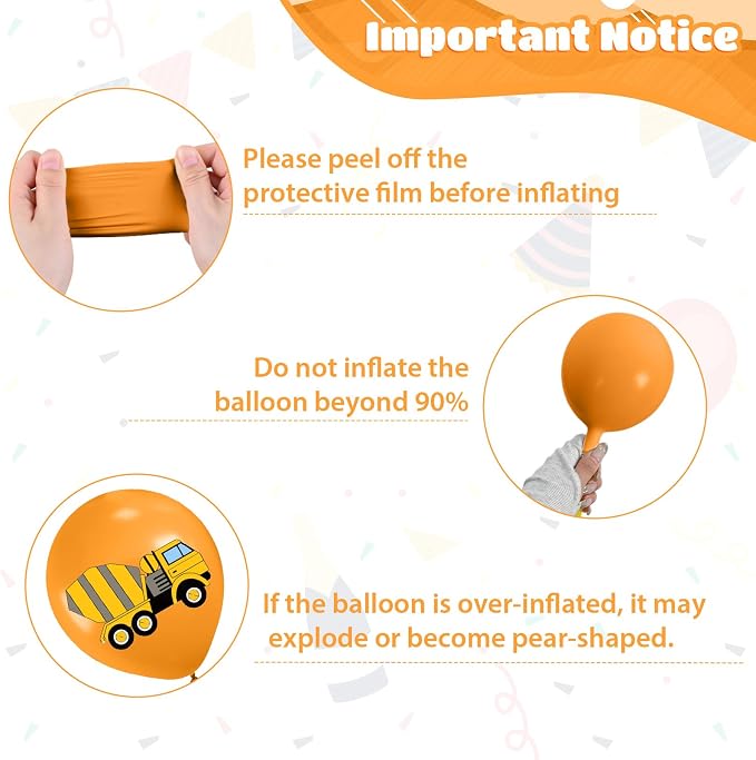 Construction Balloons, 12 Inch Black Yellow Orange Confetti Truck Construction - Image 3
