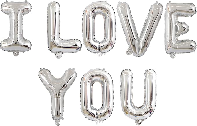 2 Set 16Pcs Silver I LOVE YOU Letter Balloons 16in Balloon Foil Letter by Fezava