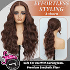 Synthetic Lace Front Wigs Pre Plucked 13x4 HD Lace Long Wavy Auburn 100% Futura Premium Wigs For Black Women Ready to Wear Beginner Friendly 26 Inch Daily Party Use