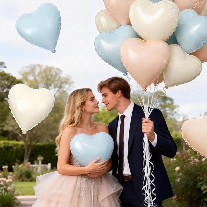 Blue Cream Beige Heart Balloons - Image 5