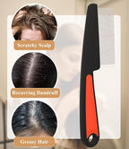 Dandruff Comb Fine Tooth Scalp Detox Comb Lice for Women, Men & Kids Stainless Steel Scalp Detoxing, Sweep & Massage Hair Brush Tool for Hair Care (Red 1PC)