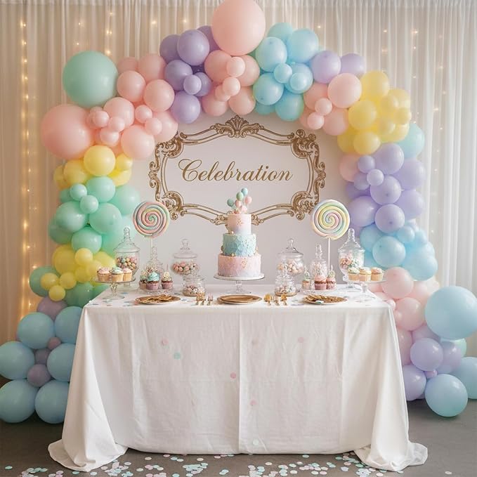 RUBFAC 135pcs Pastel Balloon Arch Kit, Macaron Rainbow Latex Balloon, Different - Image 5