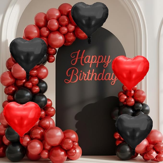 Red Black Heart Balloons, 18 Inch Red and Black Foil Balloons Helium - Image 4