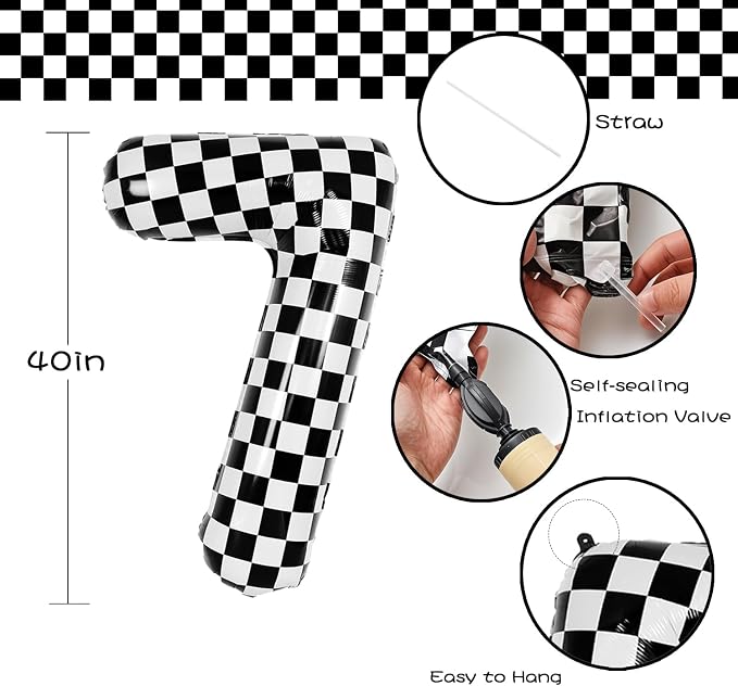 40 Inch Checkered Number Balloon - Image 2