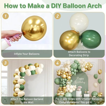 Sage Green White Gold Balloon Garland Arch Kit - Image 3