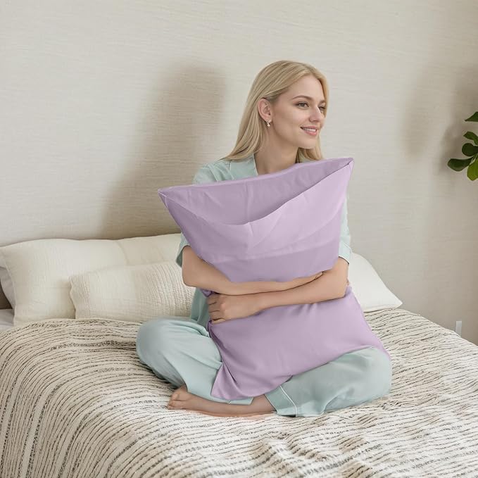 TELUS Pillow Cases Standard Size 2 Pack, Bamboo Rayon & Lyocell Pillowcase with Envelope Closure, Cooling Breathable Pillow Cover for Hot Sleeper & Night Sweats, 20x26 inch, Light Purple