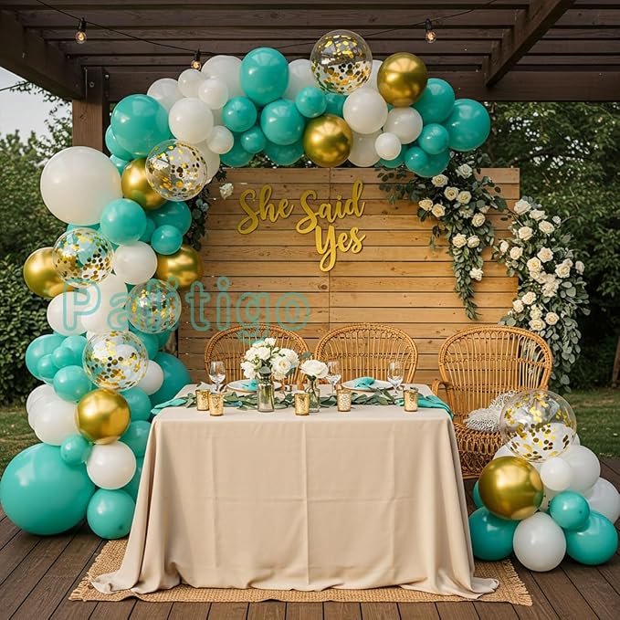 Teal Balloon Arch Kit with Gold Butterflies, 5/12/18 in, Baby Shower, Bridal - Image 9