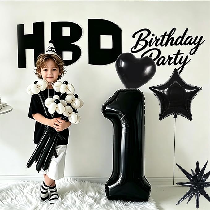 TONIFUL 2nd Birthday Balloons Kit 40 Inch Black Large Number 2 Foil Balloon | - Image 3