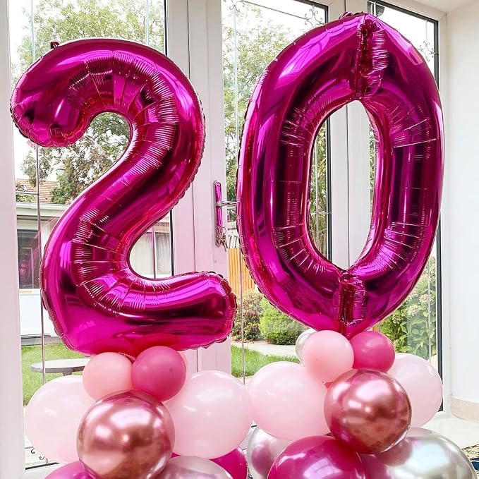Hot Pink 20 Balloon Numbers, 40 Inch 20 Birthday Balloon Foil Mylar Number 20 - Image 4