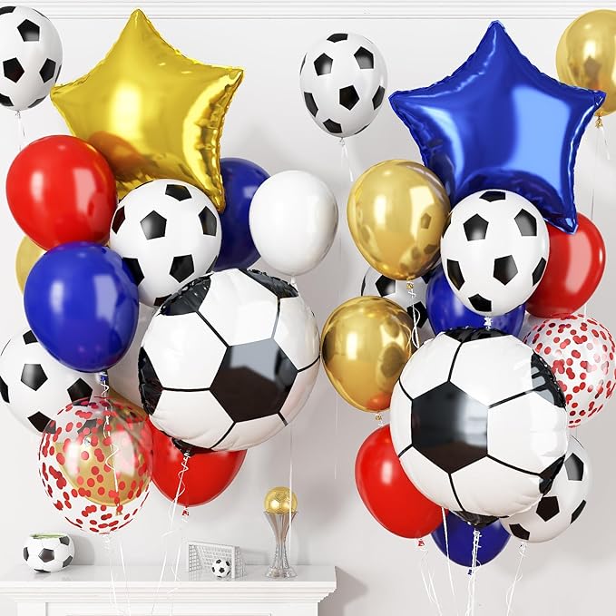 Soccer Balloons, Metallic Gold Red Confetti Balloon by Togvu