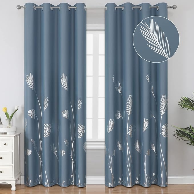 Stone Blue Blackout Curtains 96 Inches Long, Grommet Curtains by ESTELARTEXTILER