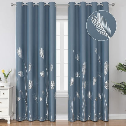 Stone Blue Blackout Curtains 96 Inches Long, Grommet Curtains by ESTELARTEXTILER