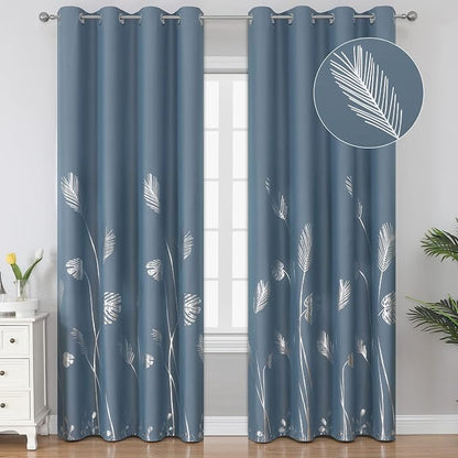 Stone Blue Blackout Curtains & Drapes 102 Inch Length 2 Panels Set by ESTELARTEXTILER