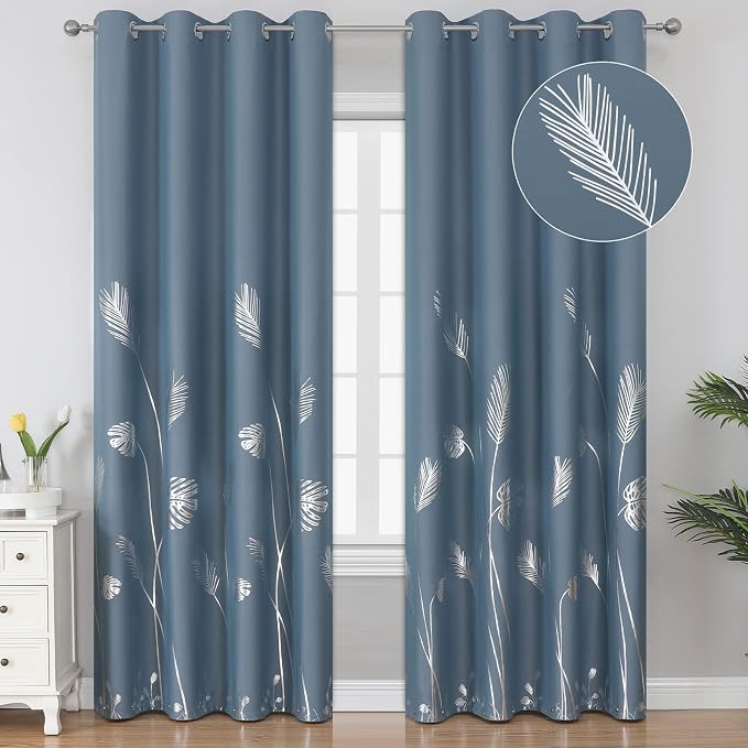 Stone Blue Blackout Curtains 84 Inches Long, Grommet Curtains by ESTELARTEXTILER