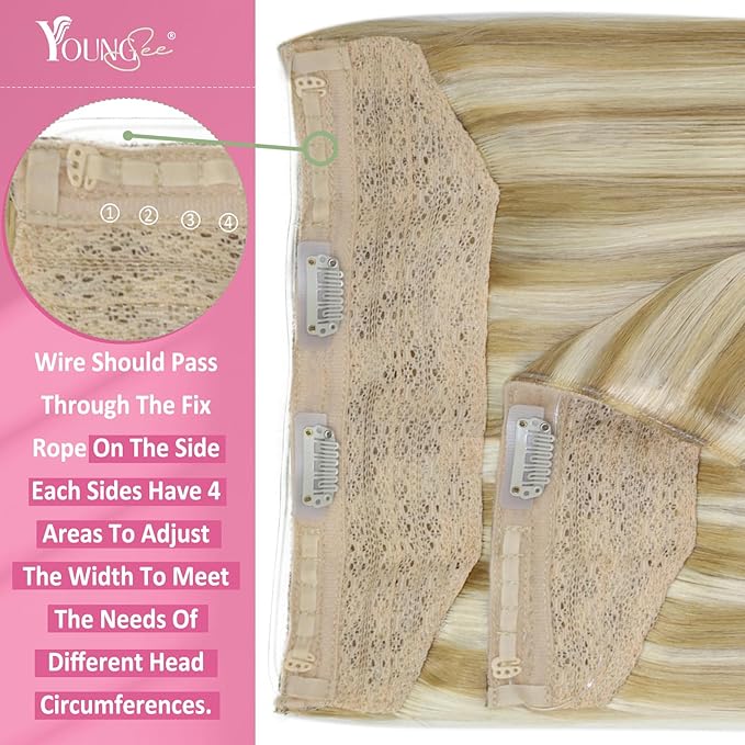 YoungSee Wire Hair Extensions Human Hair Brown Balayage Wire Hair Extensions Real Human Hair Medium Brown Ombre Caramel Blonde Fish Line Hair Extension Real Human Hair 16 Inch 80g